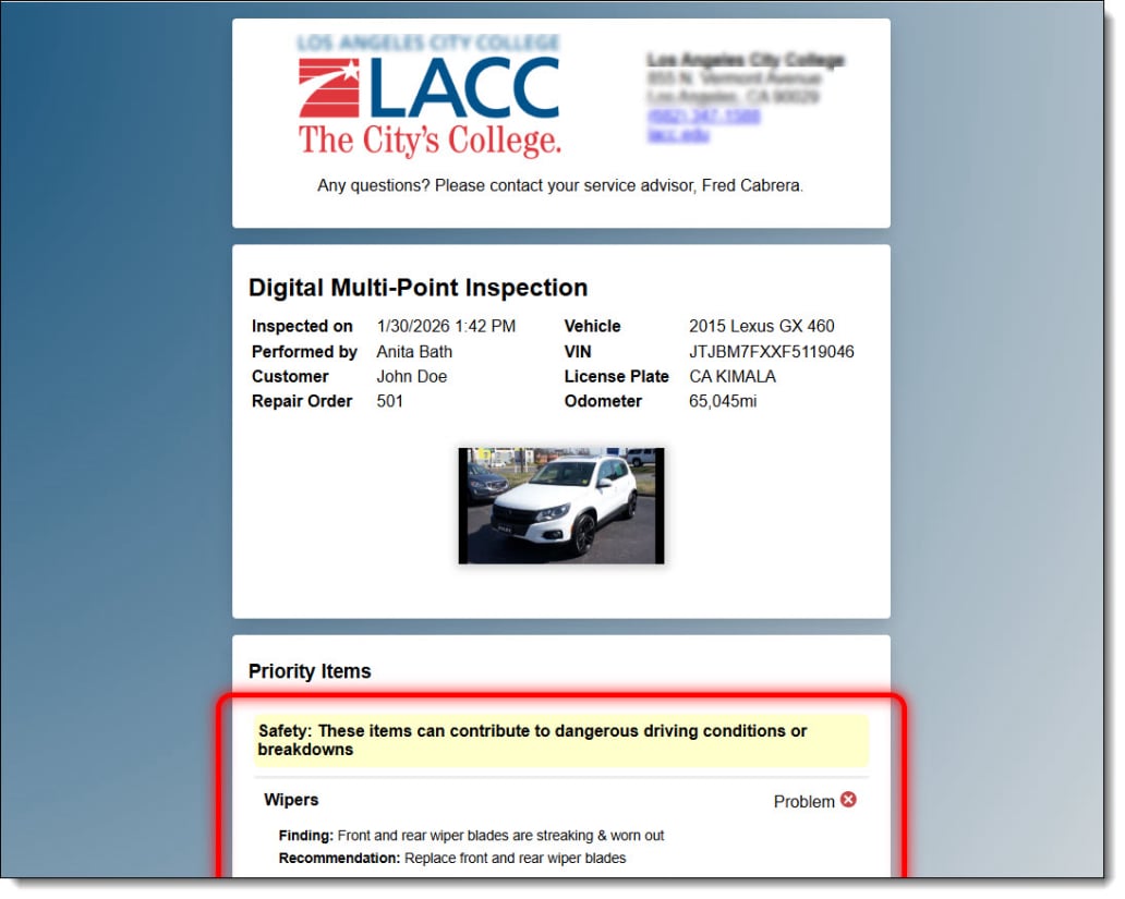 Customer Report of Digital Vehicle Inspection
